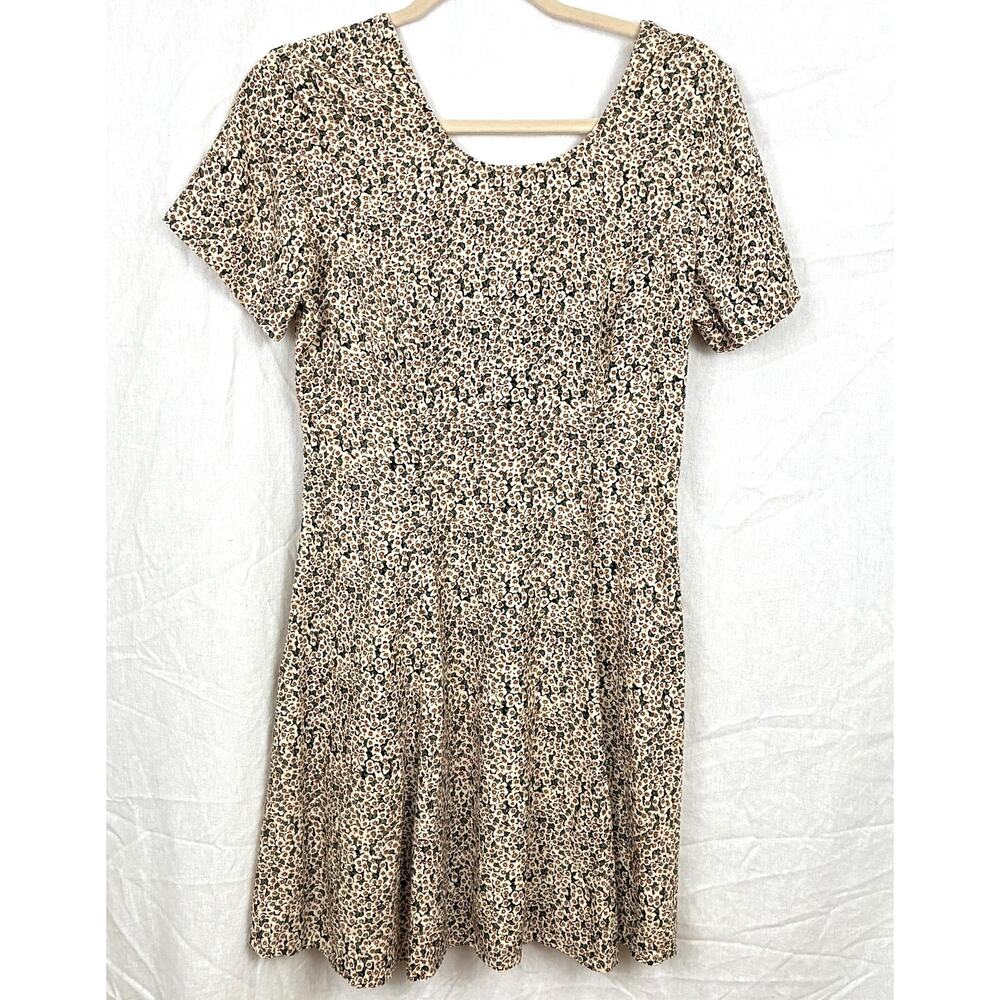 Vintage 90s Cream & Green Ditsy Floral Smocked Back Mini Dress Size 6 Cottage